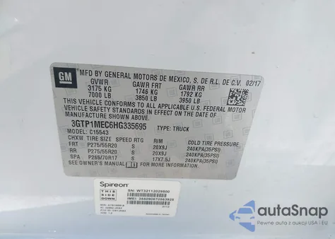 2017 GMC Sierra Sle from USA, damaged, VIN 3GTP1MEC6HG335695